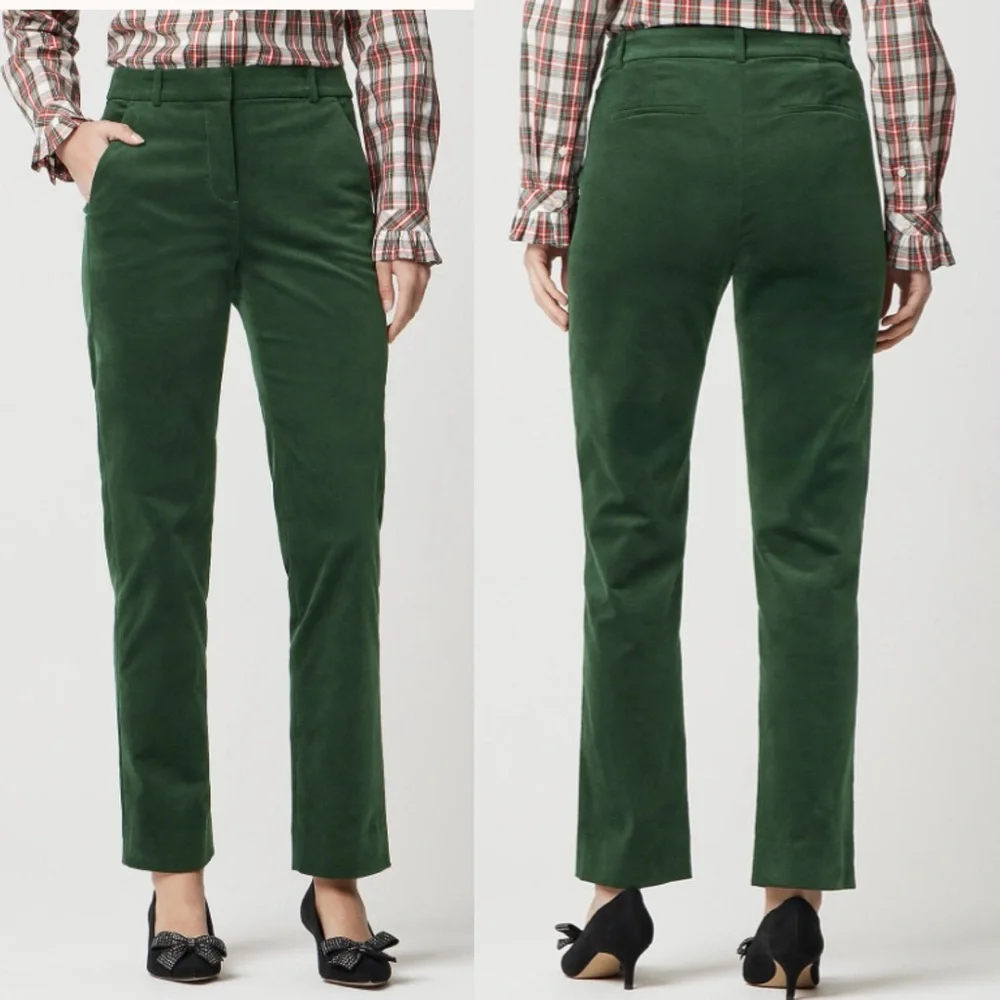 J.Crew NWT Velvet Kallie pant Darkest Forest size 14 Tall - Picture 1 of 11